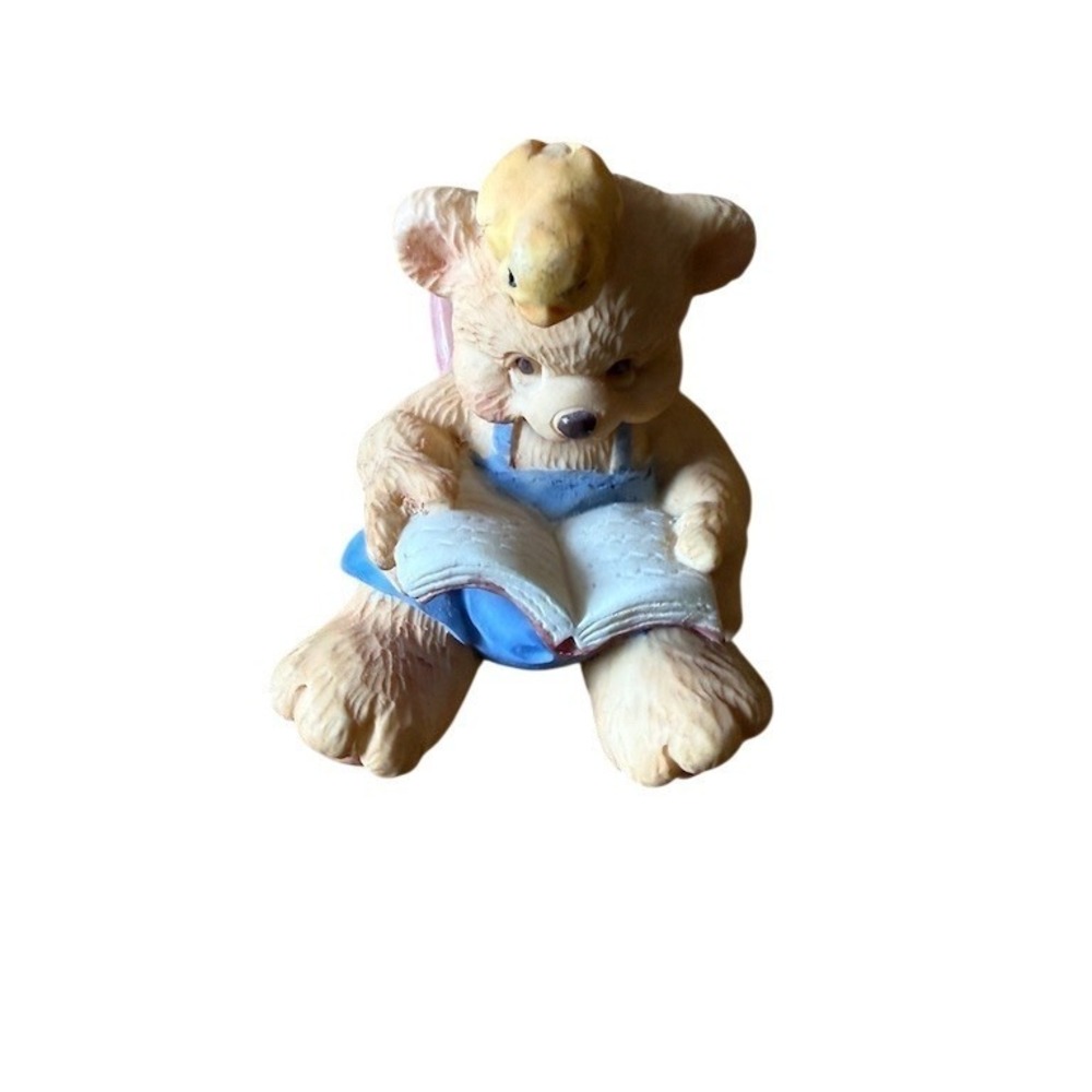 Cherished Teddies‎ Mini Teddy Bear Figurine Reading Book with Bird 2.5in
